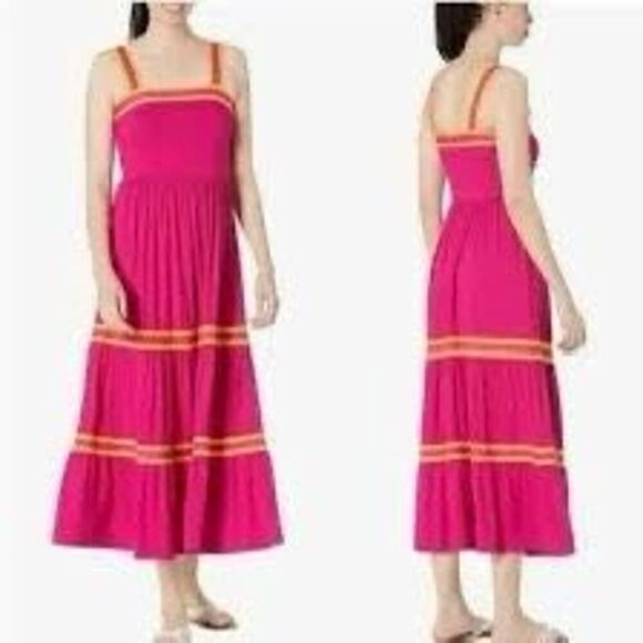 Ted Baker London Women’s Size 4 Norabel Tiered Midi Sun Dress Pink Striped NWT - Picture 1 of 16